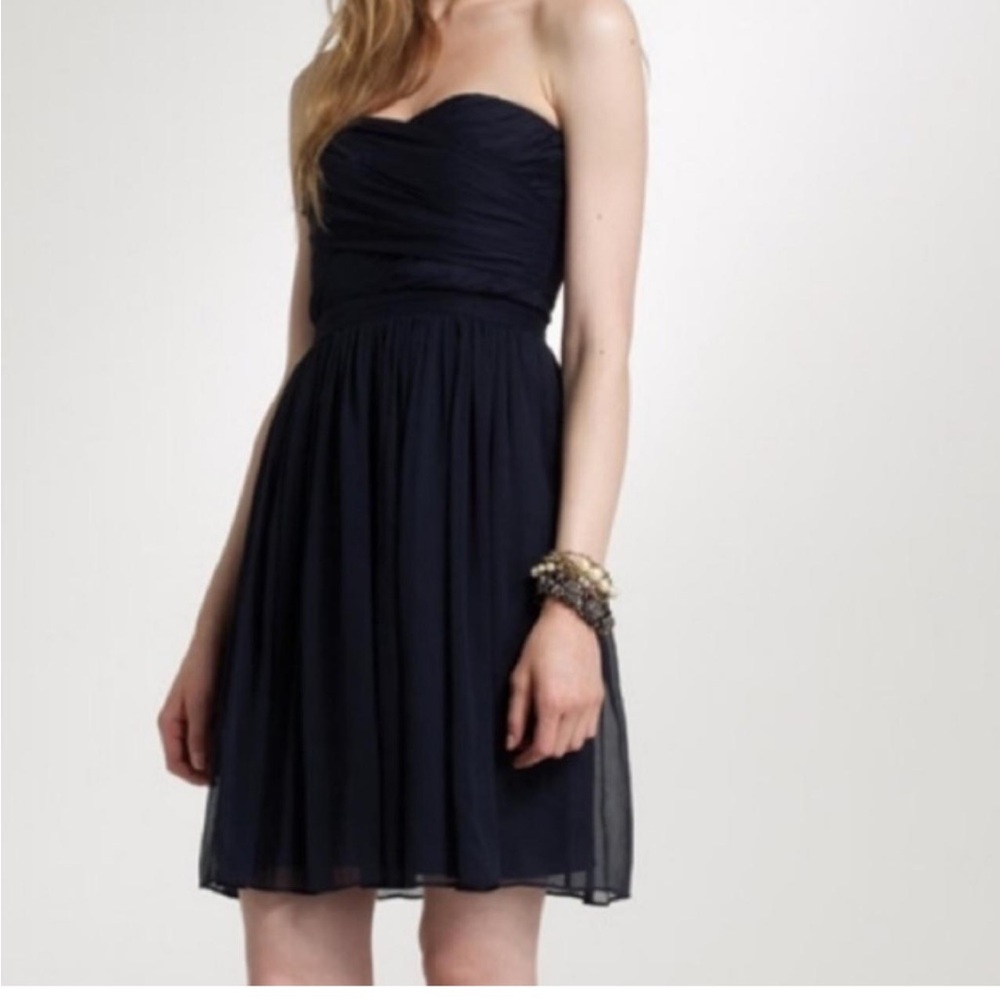 J. Crew NWT Silk Strapless Navy Chiffon mini Dress Size 16